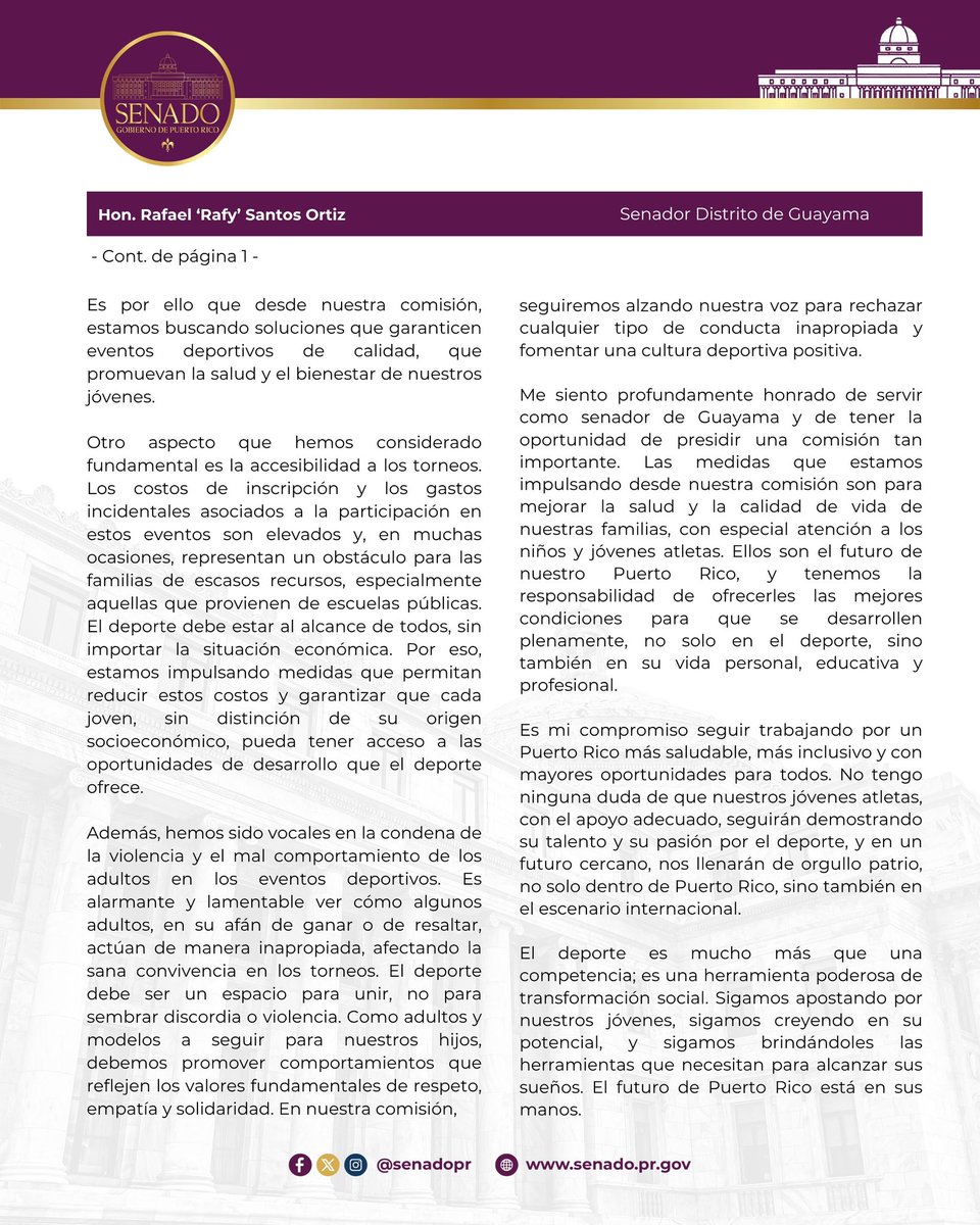 En esta edición de 𝑷𝒆𝒓𝒔𝒑𝒆𝒄𝒕𝒊𝒗𝒂 𝑺𝒆𝒏𝒂𝒕𝒐𝒓𝒊𝒂𝒍, el presidente de la Comisión de Juventud, Recreación y Deportes, Rafy Santos, nos habla, entre otros temas, de la regulación de los torneos infantiles, los costos en los torneos y la violencia en eventos deportivos.