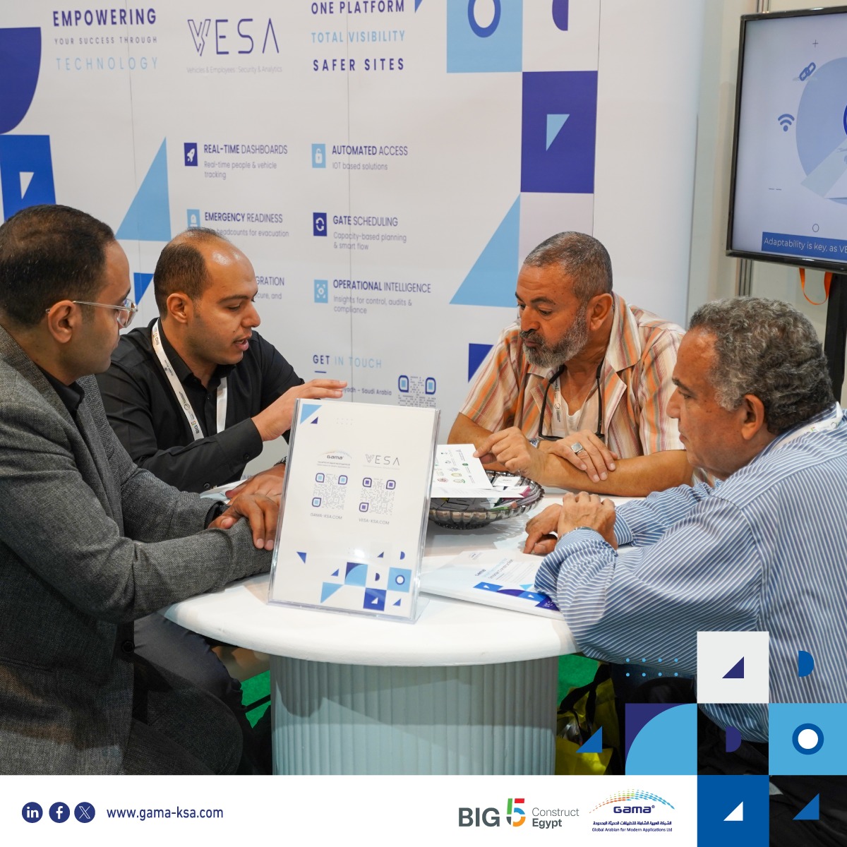 GAMA_ksa's tweet photo. ختام مميز لمشاركة شركة  #جاما في Big 5 Construct Egypt 2025

خلال ثلاثة أيام من الحوارات الملهمة واللقاءات المثمرة، قدّمت جاما عبر جناحها في المعرض تجربة حيّة لحلولها الذكية، وعلى رأسها نظام VESA للتحكم الذكي وتحليل البيانات في مواقع الإنشاء.
لم يكن VESA مجرد نظام، بل تجسيد لرؤية سعودية واقعية، وُلد من الميدان ليعالج تحديات ميدانية فعلية تواجهها المشاريع الكبرى يوميًا.

تشرفنا باستقبال عشرات الجهات والخبراء وروّاد القطاع، وتبادلنا نقاشات عميقة حول مستقبل الأمان، والتحوّل الرقمي في قطاع التشييد.

 هذه المشاركة تمثل امتدادًا لرؤية جاما في توسيع الأثر التقني خارج المملكة، وتعزيز حضور الحلول السعودية في الأسواق الإقليمية.

 شكرًا لكل من زارنا، وثق بنا، وتفاعل مع ما نقدّمه.
وشكر خاص لفريق #جاما على الحضور المشرّف والجهد الاستثنائي.

نغادر Big 5 بطموح أكبر، وشراكات واعدة، وخطى ثابتة نحو مستقبل أكثر أمانًا وذكاءً.

#VESA #Big5Egypt #Big5ConstructEgypt #SmartSecurity #DigitalTransformation #التحول_الرقمي #جاما