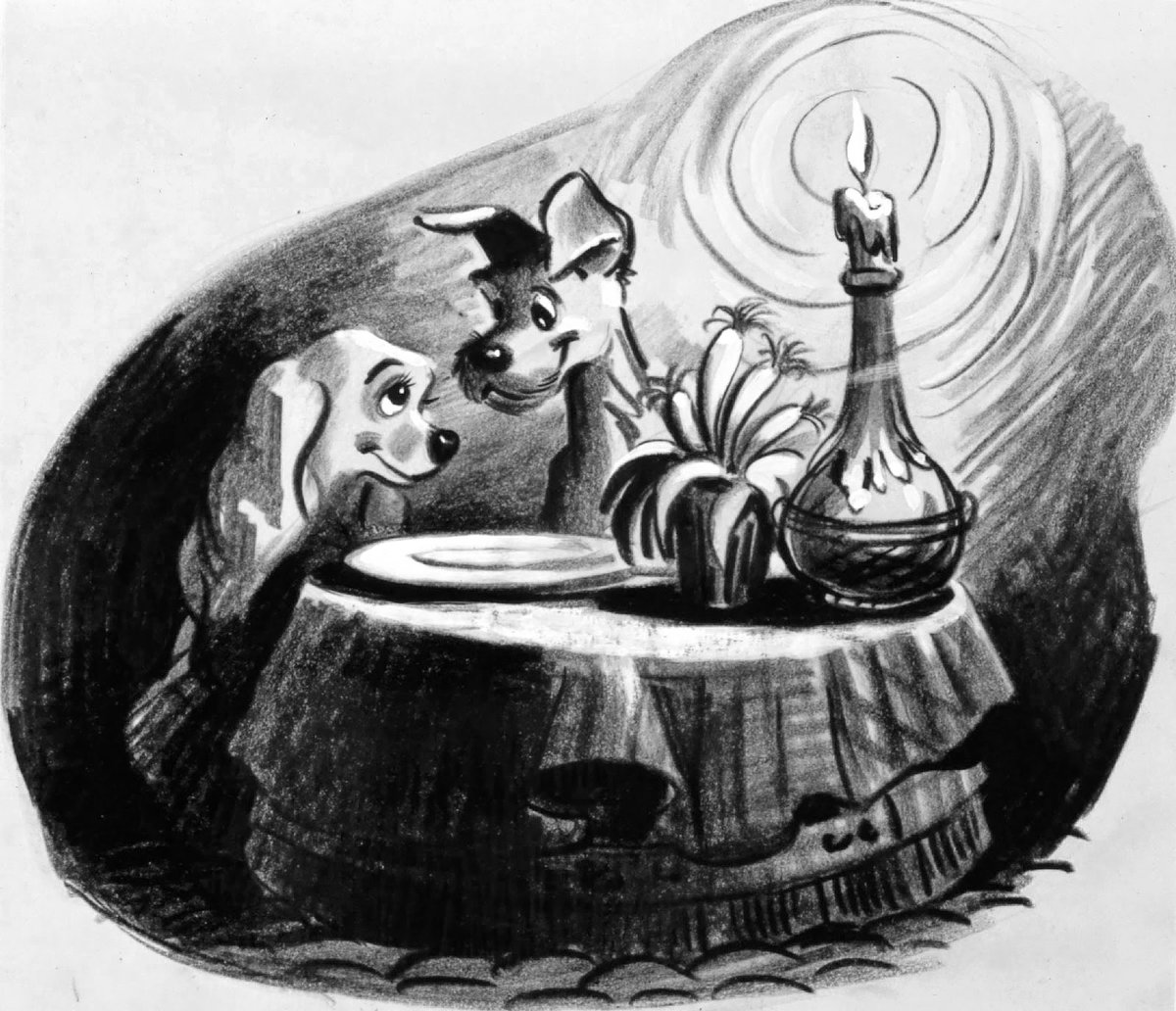 DisneyReact's tweet photo. 🎨 Arte conceptual de 'La Dama y el Vagabundo' (1955) realizado por el guionista Joe Rinaldi https://t.co/jE0f2xKuQB