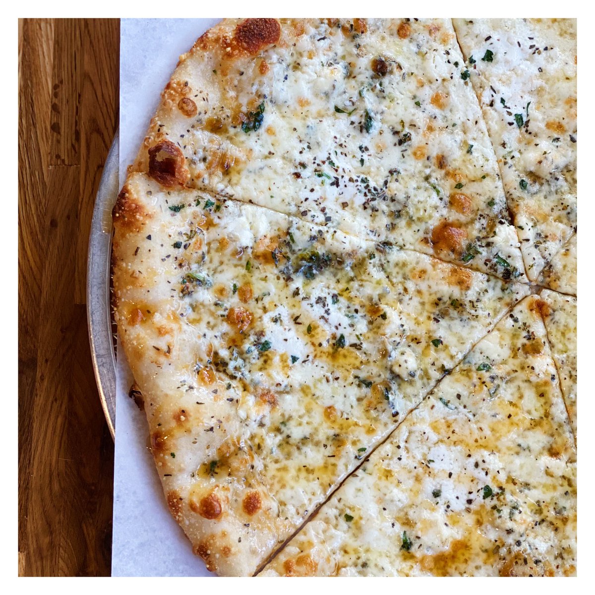 UnionParkPizza's tweet photo. Our Quatro pizza is calling your name: a slow drizzle of garlic-infused olive oil meets goat cheese, creamy ricotta, aged mozzarella, and finished with parmesan cheese &amp; fresh parsley &amp; oregano. Perfection!

#PizzaLovers #CheeseLovers #PizzaTime #Boston #Newburystreet https://t.co/jmR2w7YApF