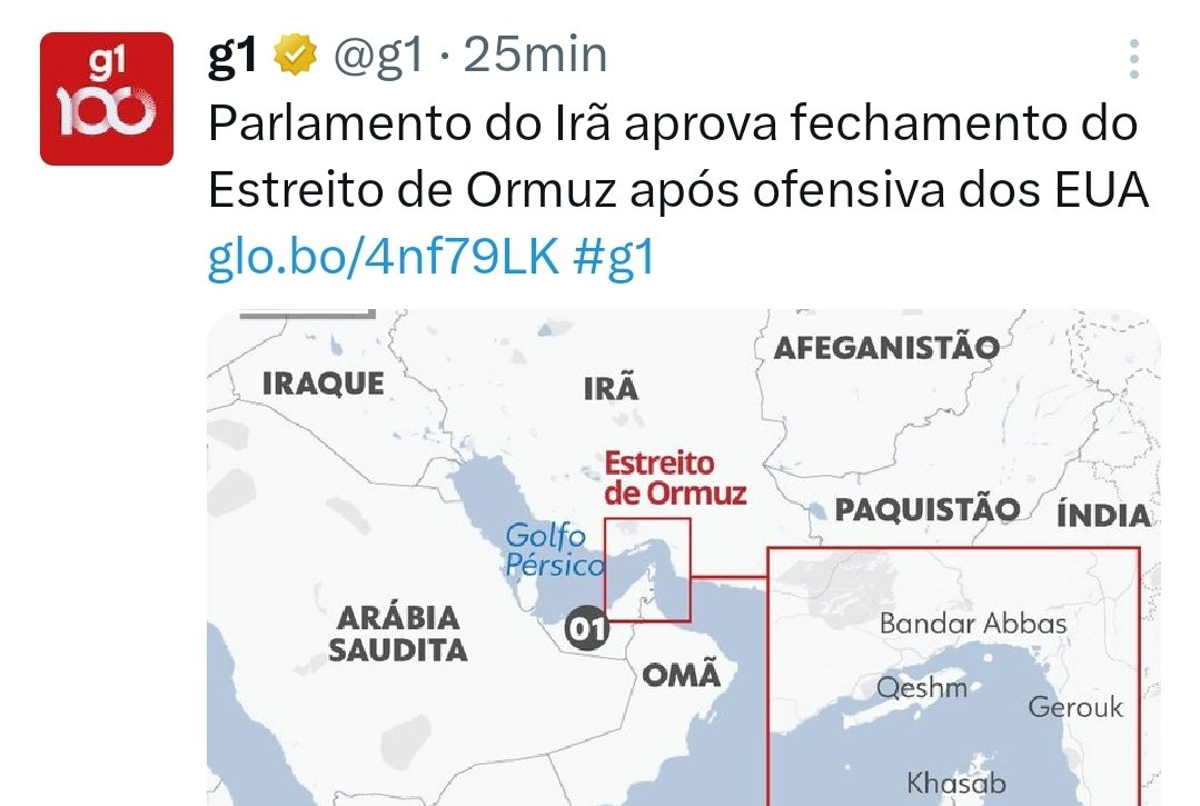 IRÃ FECHA ESTREITO DE ORMUZ depois de ter sua Soberania atacada pelos EUA e Israel 
Pelo Estreito passa 20% de toda Produção Mundial de Petróleo.  Enquanto Israel e EUA matam com suas bombas, a Economia é outro campo da Guerra que parece estar virando Mundial.