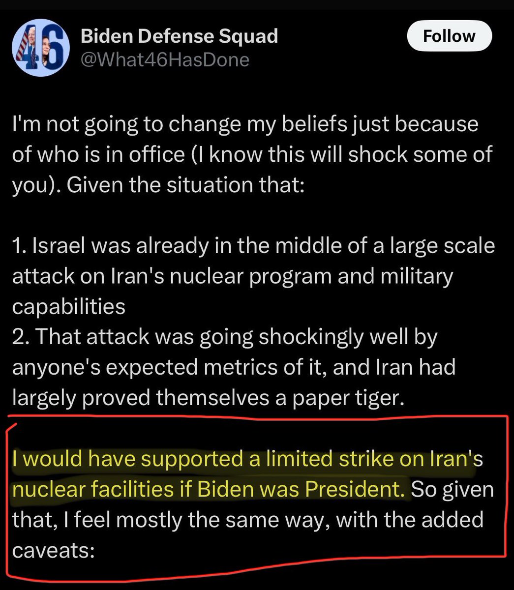 “Bombing Iran is fine, I just wanted MY guy to be the one doing it!” - People who get mad if you point out how the two parties are the same