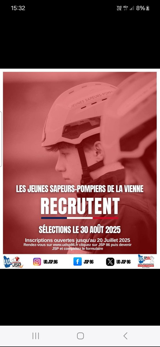 Tu as au moins 13 ans et tu veux vivre une expérience hors du commun 👩‍🚒🚒 inscrit toi comme jeune sapeurs-pompiers au <a href="/sdis86/">@sdis86</a>