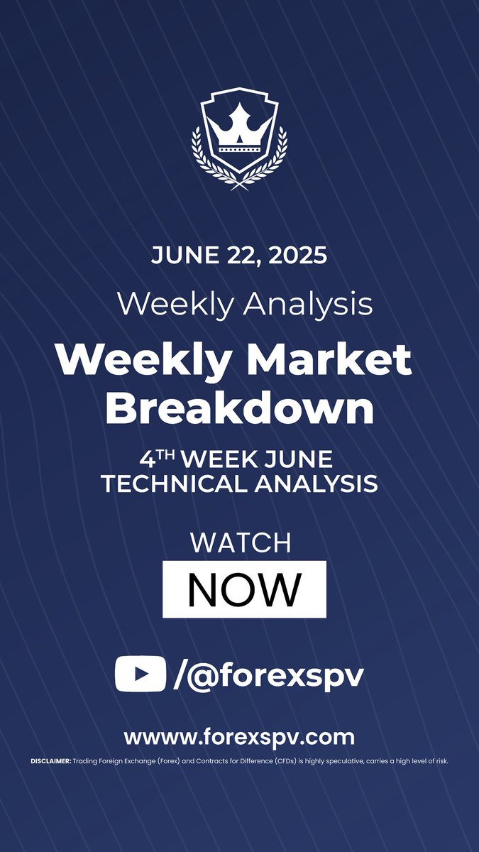 NorbertKimaryo's tweet image. WEEKLY MARKET OUTLOOK – June Week 4.

Technical breakdown using the MQP Alloy Strategy .
🔥 High-probability setups on majors &amp;amp; gold.
📉 Support, resistance, entries &amp;amp; exits covered!

🎥 Watch now: youtu.be/9YWX9O3cXSw?si…

📲 WhatsApp: +255 682 199 639

#ForexSPV #WeeklyAnalysis…