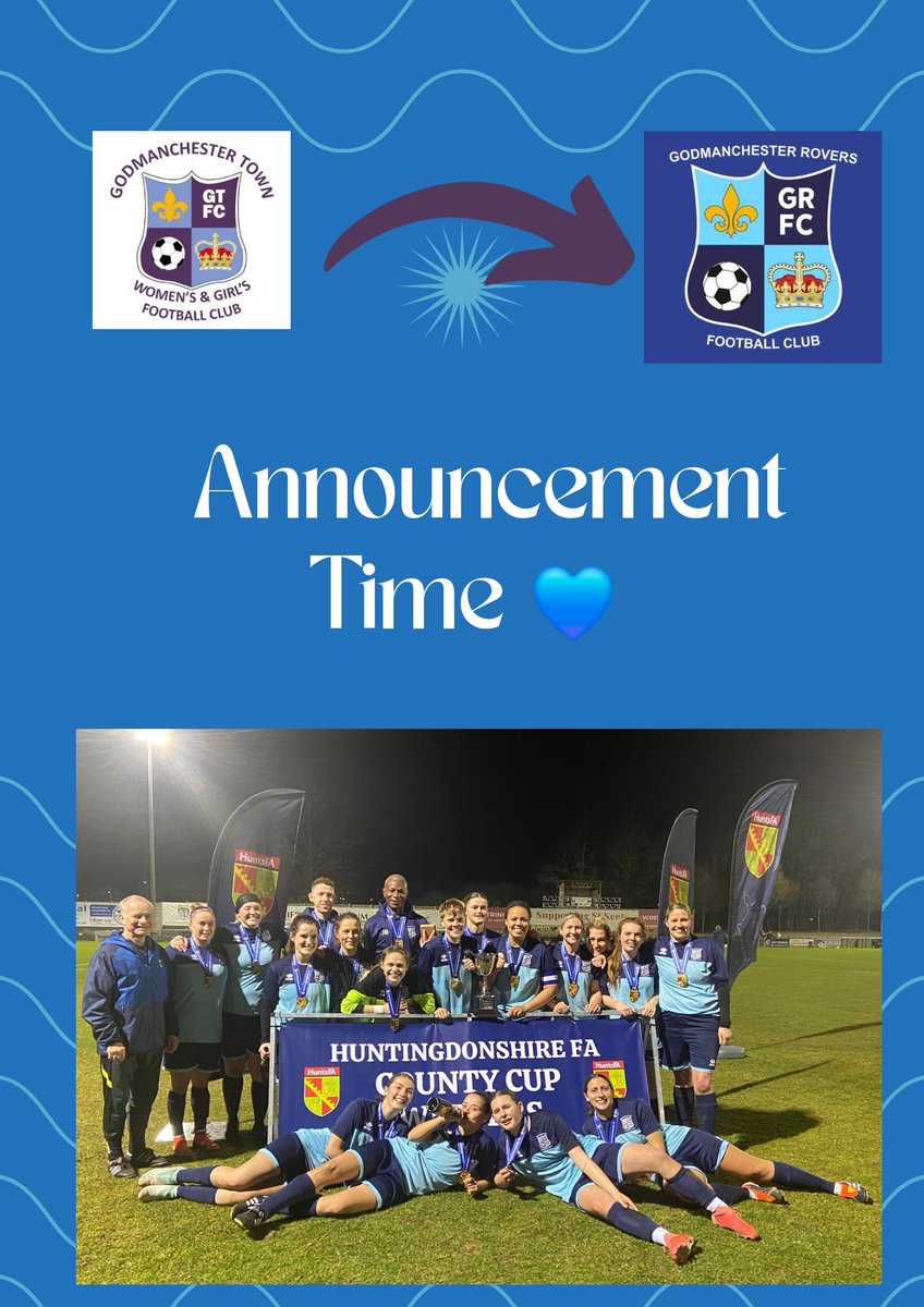 Goddy Ladies (@goddyladies) on Twitter photo We can now announce that we have changed from Godmanchester Town to <a href="/GoddyRoversFc/">Godmanchester Rovers</a>. We join at an exciting time for the club and hope that we can add our own success. We may have changed badge but will still be run by the same great people and hope for your continued support ๐ We can now announce that we have changed from Godmanchester Town to <a href="/GoddyRoversFc/">Godmanchester Rovers</a>. We join at an exciting time for the club and hope that we can add our own success. We may have changed badge but will still be run by the same great people and hope for your continued support ๐