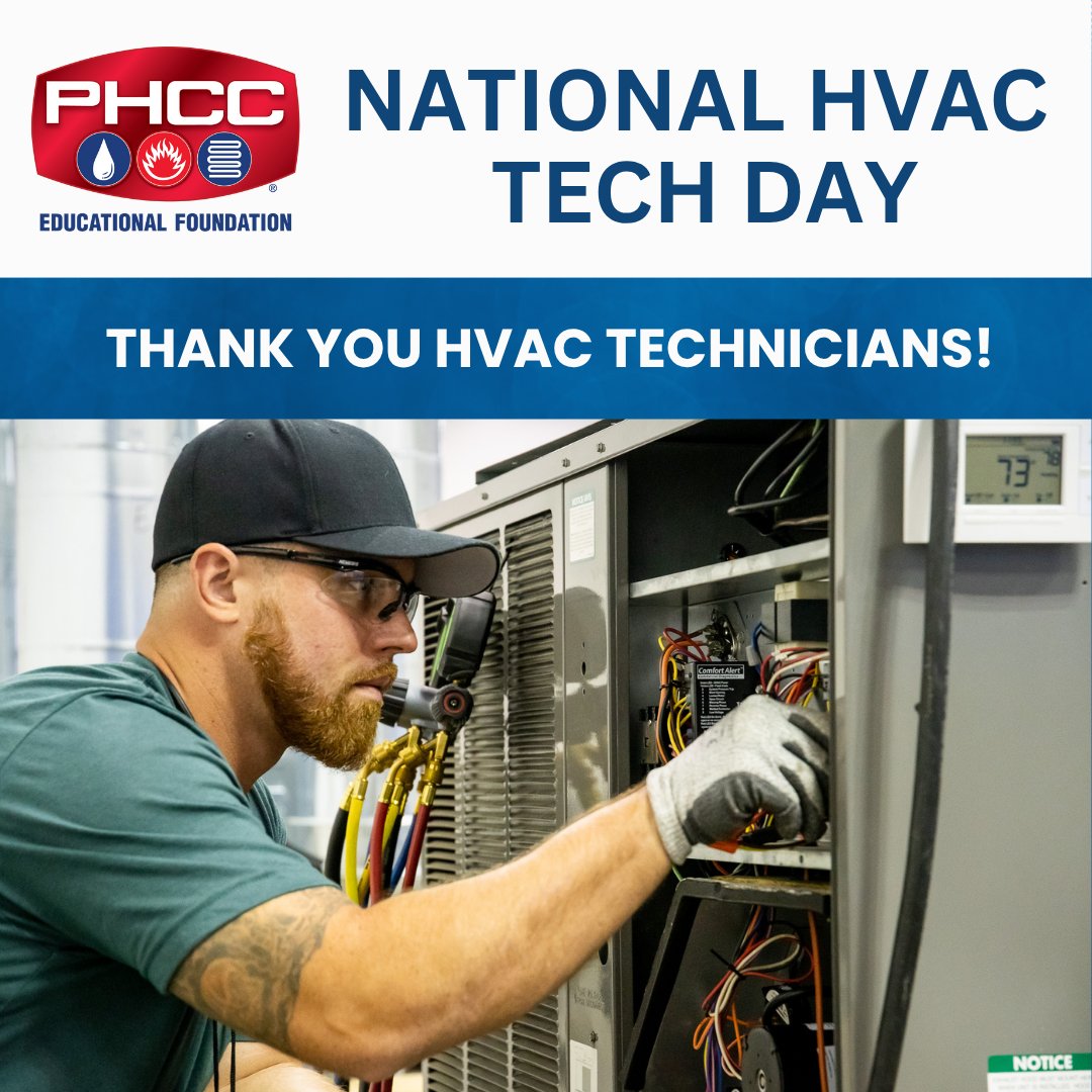 It's National HVAC Tech Day!
With temps pushing 100 degrees this week in some parts of the US, please take a moment today to say thanks to the technicians who keep the air in our living spaces clean, cool and comfortable. 

#PHCCEducationalFoundation #PHCCAcademy #PHCC #HVAC