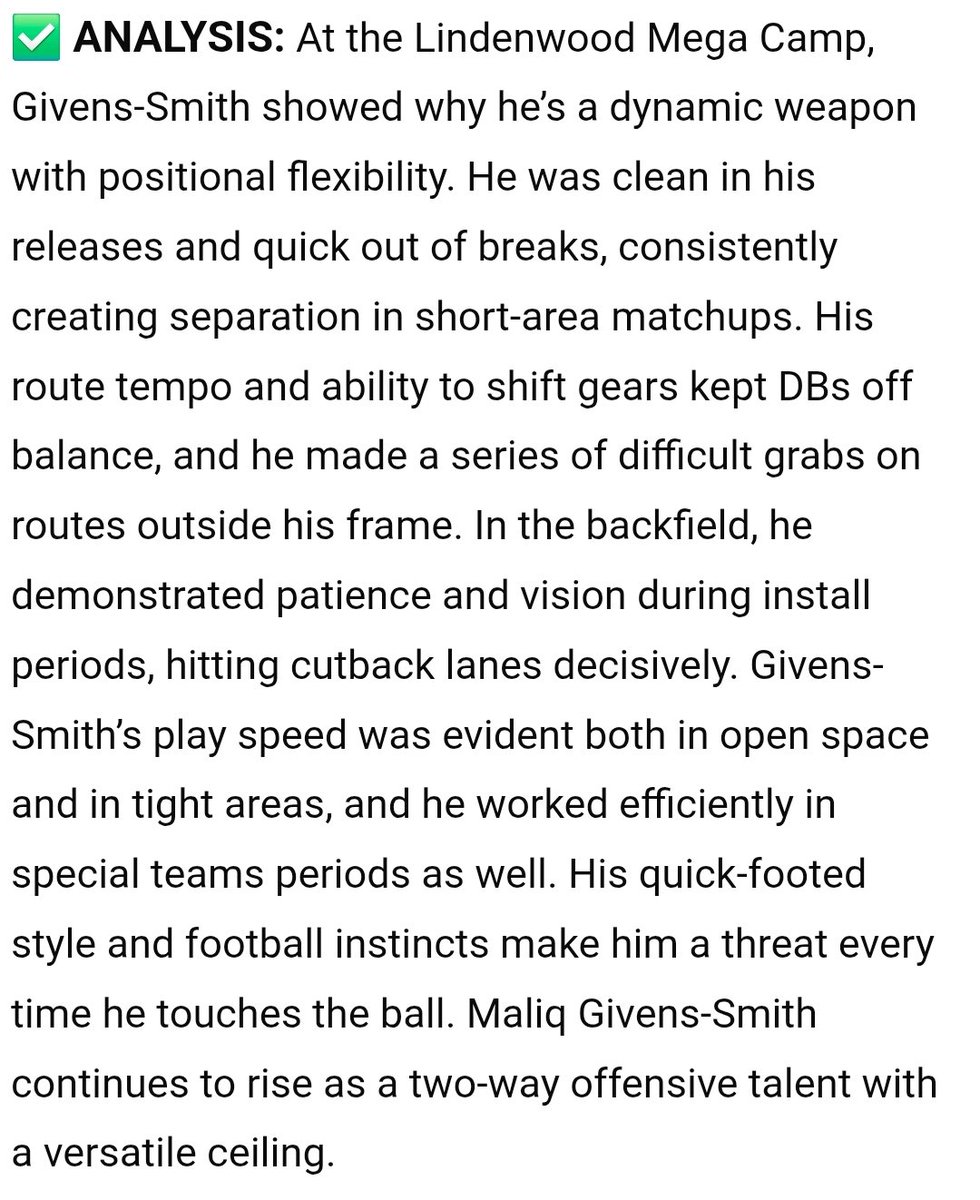 Maliq Givens-Smith (@maliqgivensmith) on Twitter photo Thanks <a href="/sixstarfootball/">Six Star Football | PLUS+</a> I really appreciate you noticing me working hard!
& thanks <a href="/LindenwoodFB/">Lindenwood Football</a> <a href="/LU_Lions/">Lindenwood Athletics</a> <a href="/stugfb/">Jed Stugart</a> <a href="/Baldwin_CoachBB/">Bryan Baldwin</a> <a href="/KeaganRoberson7/">Keagan Roberson</a> for amazing camp
<a href="/nexgenscouting/">Keith Smilie</a> <a href="/CoachD_Thornton/">DT Thornton</a> <a href="/CoachFincham83/">Nathan Fincham</a> <a href="/N_W_Sports/">Nation Wide Sports!</a> <a href="/EDGYTIM/">Timothy “EDGYTIM” OHalloran</a> <a href="/DeepDishFB/">DEEP DISH FOOTBALL</a> <a href="/Bryan_Ault/">Bryan Ault - Midwest Scout</a> <a href="/1PerformanceLab/">The Performance Lab</a> Thanks <a href="/sixstarfootball/">Six Star Football | PLUS+</a> I really appreciate you noticing me working hard!
& thanks <a href="/LindenwoodFB/">Lindenwood Football</a> <a href="/LU_Lions/">Lindenwood Athletics</a> <a href="/stugfb/">Jed Stugart</a> <a href="/Baldwin_CoachBB/">Bryan Baldwin</a> <a href="/KeaganRoberson7/">Keagan Roberson</a> for amazing camp
<a href="/nexgenscouting/">Keith Smilie</a> <a href="/CoachD_Thornton/">DT Thornton</a> <a href="/CoachFincham83/">Nathan Fincham</a> <a href="/N_W_Sports/">Nation Wide Sports!</a> <a href="/EDGYTIM/">Timothy “EDGYTIM” OHalloran</a> <a href="/DeepDishFB/">DEEP DISH FOOTBALL</a> <a href="/Bryan_Ault/">Bryan Ault - Midwest Scout</a> <a href="/1PerformanceLab/">The Performance Lab</a>