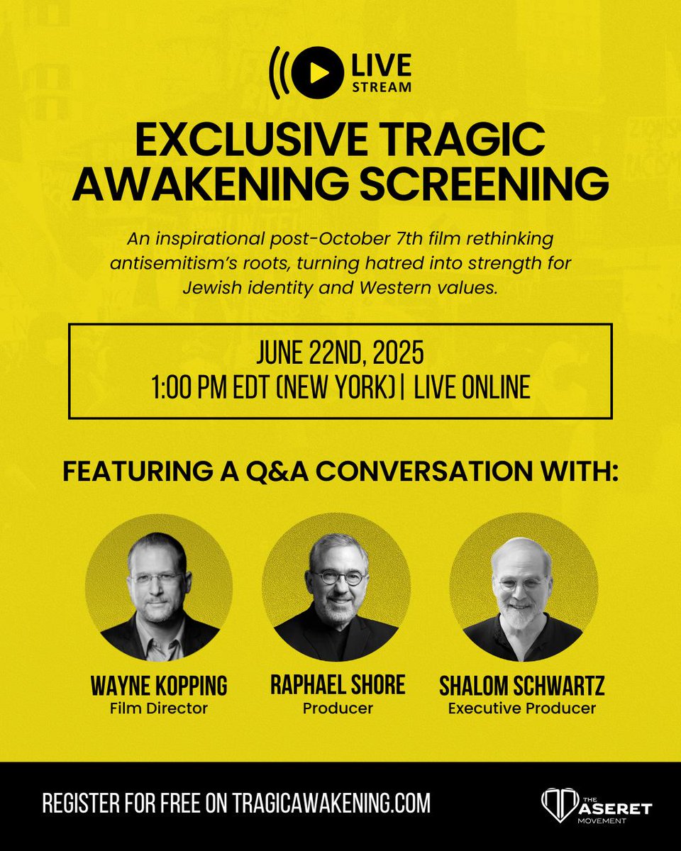 WayneKopping's tweet photo. 🚨Happening Today! Don't miss our FREE online screening of Tragic Awakening followed by a powerful live Q&amp;A.

Today's  panel should especially fascinating: 

🗓️ Sunday, June 22
🕐 1 PM EDT | 8 PM Israel | 7 PM South Africa
🌍 REGISTER FREE: https://t.co/iaMFTXOySk https://t.co/rO9nw5HRVH