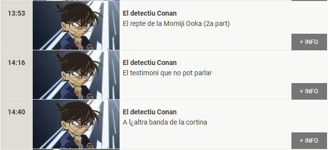 Dharma_794's tweet photo. Ens n'anem al cap de setmana en què als migdies de dissabte i diumenge, de 13:50h a 15:05h, tindrem una franja de 3 casos del #DetectiuConanX3
Aquesta sèrie la tenim molt més temps disponible a l'app @SomSX3. Teniu temps per investigar juntament amb el nano de les ulleres 👀 https://t.co/5MPCbTR6nT