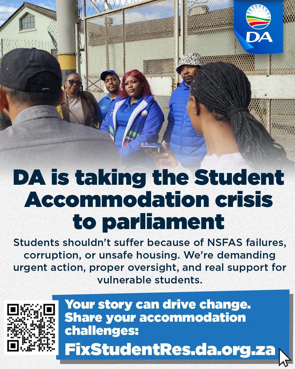 DAGauteng's tweet photo. 📌 No student should be forced to live in unsafe and undignified conditions just to get an education. Every student deserves a safe place to thrive. Join the fight for better student accommodation.

📲 Share your story: https://t.co/BiLc1B0t1I

#FixStudentRes https://t.co/7AScuWKBjr
