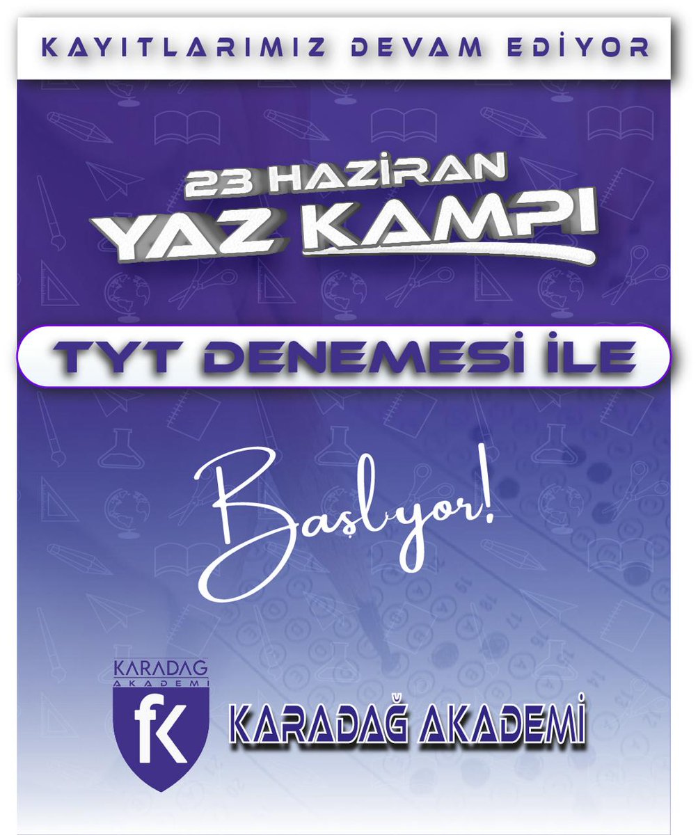 📅 23 Haziran Pazartesi TYT Denemesi ile Yaz Kampımız başlıyor!

Eksikleri tespit edip yoğun tekrar ve soru çözümleriyle YKS’ye sağlam hazırlanıyoruz.
Hedef belli, yolculuk başlıyor!

📍 Karadağ Sosyal Etkinlik ve Gelişim Merkezi

#YKS2025 #TYT