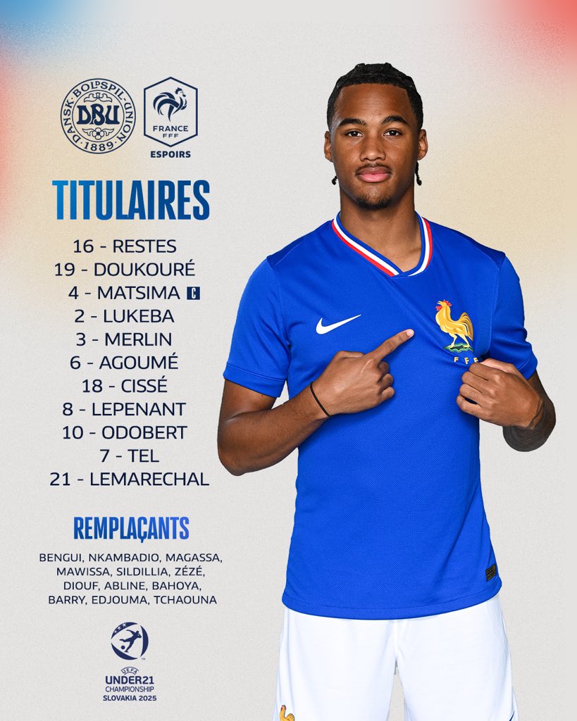 Les 1️⃣1️⃣ Bleuets qui débuteront le quart de finale 💪

🇩🇰🇫🇷 Suivre notre match dès 18h00 sur W9 et beIN SPORTS 📺

#DANFRA | #U21EURO