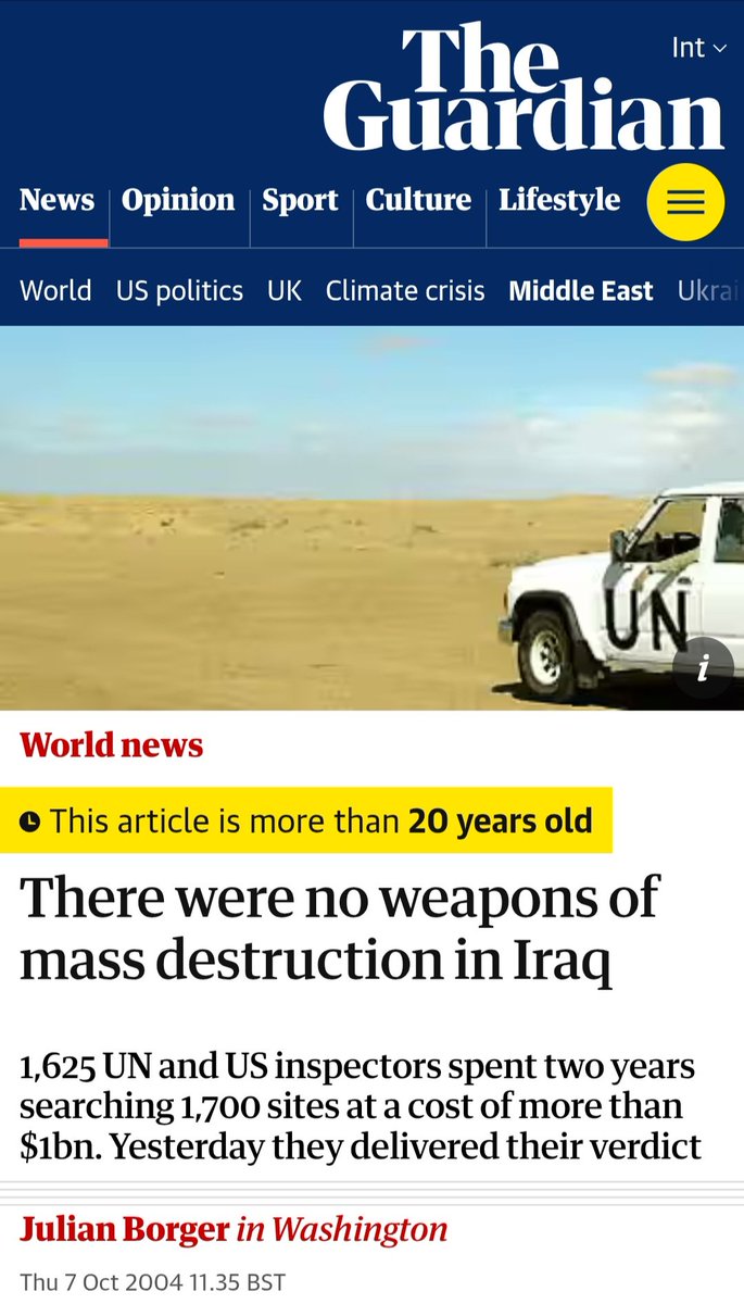 Passa um filme na nossa cabeça. Não havia armas de destruição em massa no Iraque. Foi a justificativa de Bush para atacar o país em 2003.