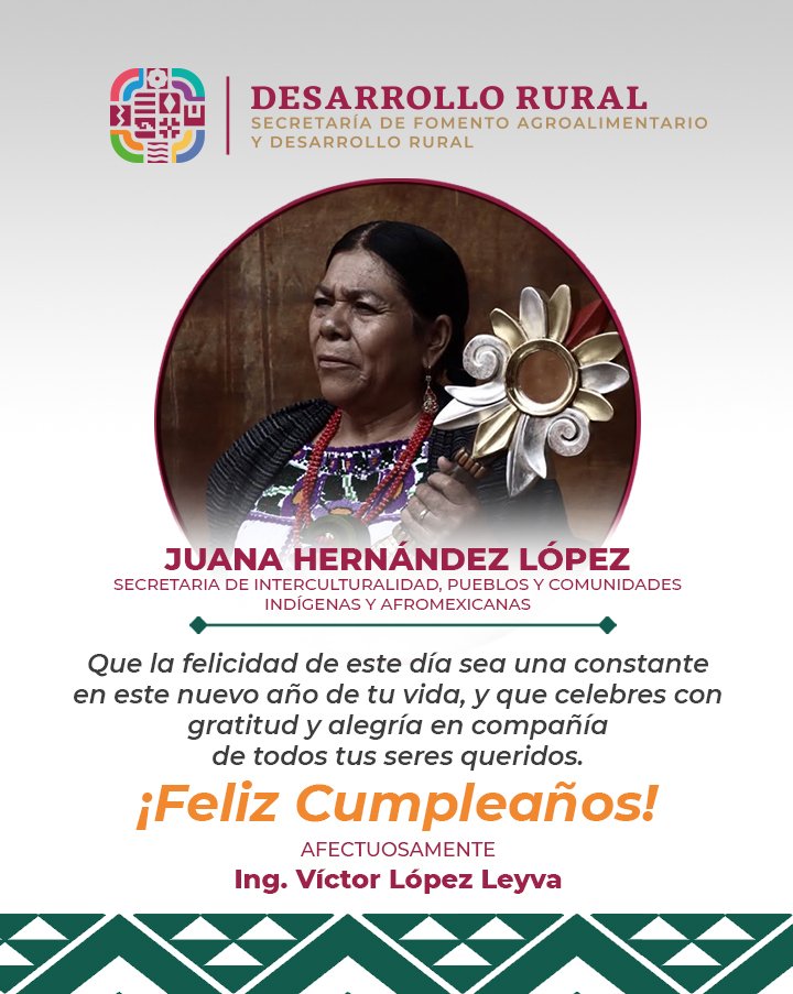 SEFADER Oaxaca (@sefader_goboax) on Twitter photo Feliz cumpleaños estimada Juana Hernández López, Secretaria de <a href="/SIPCIA_GobOax/">INTERCULTURALIDAD</a>, nuestro secretario <a href="/LopezLeyvaV/">Víctor López Leyva</a> y el equipo #Sefader le deseamos éxito en este nuevo año de su vida. Feliz cumpleaños estimada Juana Hernández López, Secretaria de <a href="/SIPCIA_GobOax/">INTERCULTURALIDAD</a>, nuestro secretario <a href="/LopezLeyvaV/">Víctor López Leyva</a> y el equipo #Sefader le deseamos éxito en este nuevo año de su vida.