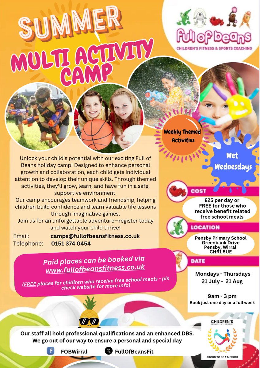 Full of Beans Childrens Fitness & Sports Coaching (@fullofbeansfit) on Twitter photo ☀️Summer Camp <a href="/PensbyPrimary/">PensbyPrimary</a>  is back ! 
🗓️  Mon- Thurs from 21 July
💰 £25 per day 10% sibling discount
🎨 sports, craft & wet Wednesdays 
👉 Book your child’s place now:
app.joinin.online/#/app/joinin/o…
#summercamps #wirralkids #holidayclub #fullofbeans #wirral #wirralmums ☀️Summer Camp <a href="/PensbyPrimary/">PensbyPrimary</a>  is back ! 
🗓️  Mon- Thurs from 21 July
💰 £25 per day 10% sibling discount
🎨 sports, craft & wet Wednesdays 
👉 Book your child’s place now:
app.joinin.online/#/app/joinin/o…
#summercamps #wirralkids #holidayclub #fullofbeans #wirral #wirralmums