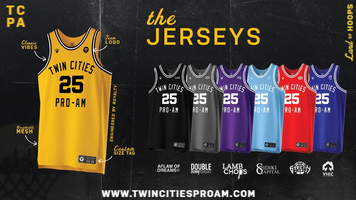 TwinCitiesProAm's tweet image. Classics inspired by our return to the Island.

The 2025 Twin Cities Pro-Am jerseys are here—brought to you by Royalty with a nod to the rich tradition of @DeLaSalleMBB . 

#TCPA25 #TheReturn