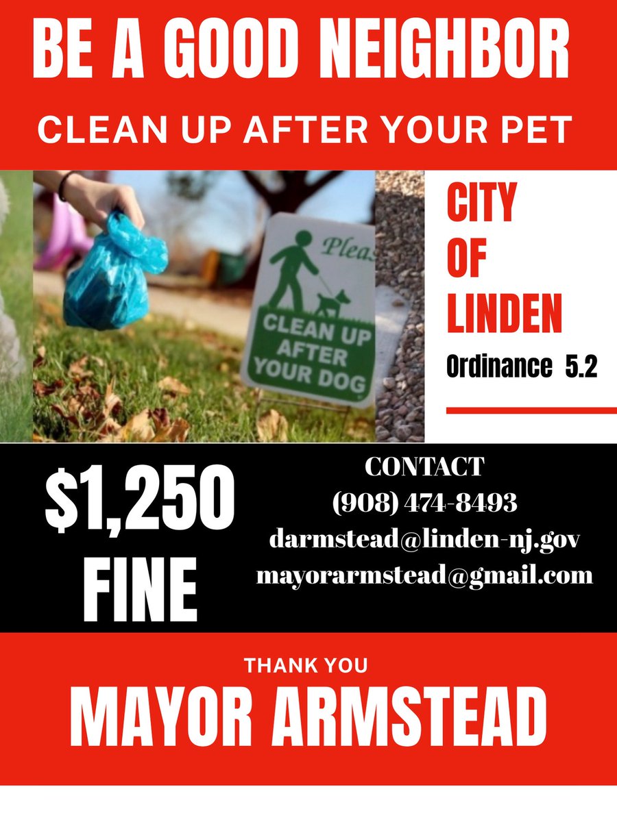 🐾 🐾 Attention Linden –👉 Did you know? If you witness someone violating City of Linden Ordinance 5.2, you have the legal right to file a summons and complaint against them.

👉 Please carry waste bags when walking your dog and dispose of waste properly.
