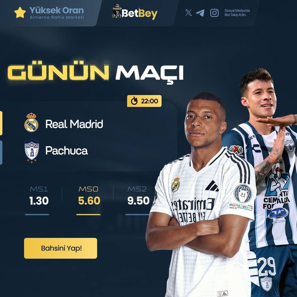 twbetbey's tweet photo. 💥 Maç Keyfi Şimdi 💥

⌛️22:00
⚽️#RealMadrid⚔️#Pachuca

🌟En Yüksek Oranlarla Sende Kazan

✔️ Karşılaşma Heyecanı ve  En yüksek Oranlar İçin;
🔗https://t.co/RqkWFDSV0N https://t.co/SiZ5C862a4