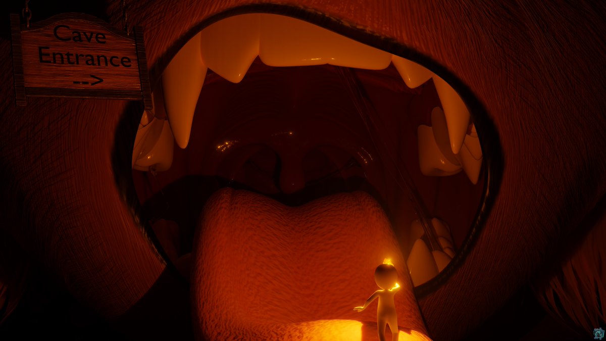 What? A giant cat's maw? Naaah its TOTALLY the entrance to the cave you were looking for. I mean look, the sign even says so, and when has a sign ever lied?

A little self indulgent render of Zahra I wanted to make :3