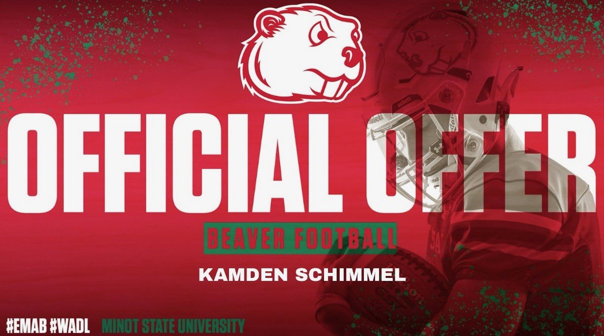 Kamden Schimmel (@kamdenschimmel8) on Twitter photo I have received another offer from Minot State!! <a href="/Coach_D_Mac/">Darryl McBride Jr</a>
<a href="/HHSTigerFBall/">Tiger Football</a> <a href="/BAUERS_ELITE/">Bauerโs Elite</a> <a href="/Jordan_Soukup/">Jordan Soukup</a> I have received another offer from Minot State!! <a href="/Coach_D_Mac/">Darryl McBride Jr</a>
<a href="/HHSTigerFBall/">Tiger Football</a> <a href="/BAUERS_ELITE/">Bauerโs Elite</a> <a href="/Jordan_Soukup/">Jordan Soukup</a>