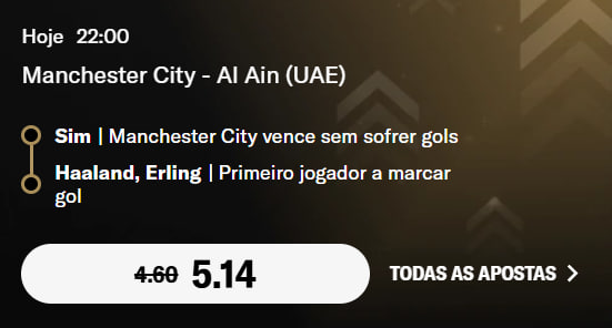🚨 O COMBO DO CITY!

🏆 Manchester City vence SEM SOFRER GOLS + Haaland abre o placar
💣 ODD 5.14 (tava 4.60, subiu mais ainda!)

👉 GARANTE AGORA (odds.link/telegrambetmgm…)
🔞 Jogue com responsabilidade