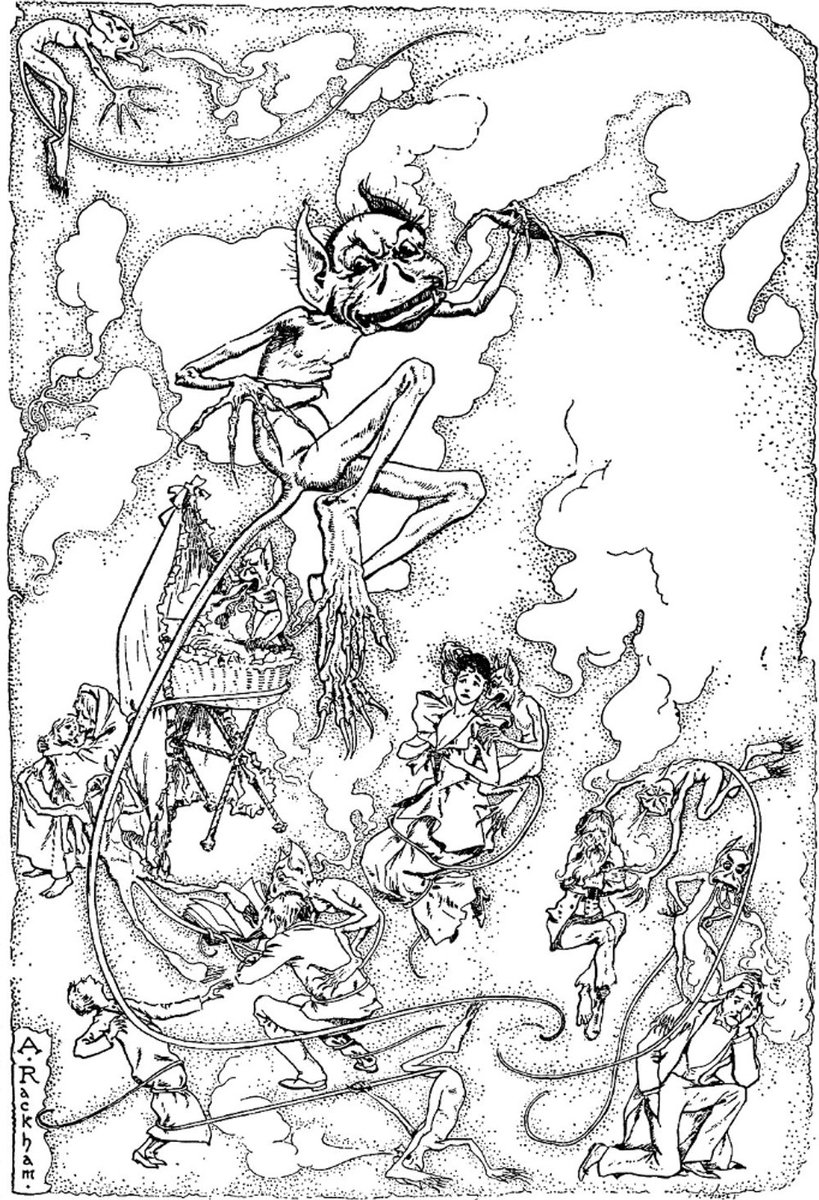 "The Influenza Fiend (1893)" by Arthur Rackham.  

Sure it's not strictly-speaking scientifically accurate (or accurate in any way), but maybe we should revisit thinking about infectious disease as little nude goblins that breathe in your mouth, bite your head, and lick your ears