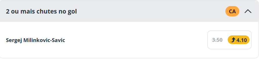 🚨 ACHADO DE OURO!

🎯 Sergej Milinkovic-Savic 2+ chutes no gol
💣 ODD 4.10 (na Bet365 tá 2.37 😳)

🔥 Simplesmente MUITO ACIMA do mercado.

📊 A linha é ajustada, mas a ODD não faz sentido.

👉 GARANTE AGORA (odds.link/twittersportin…)
🔞 Jogue com responsabilidade.