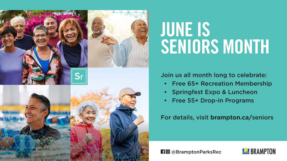 Celebrate Seniors Month with a gift just for you. #Brampton residents 65+ get a FREE annual recreation membership! Visit a local #BramptonRecreation centre to register! 

For details, visit 🔗: brampton.ca/seniors