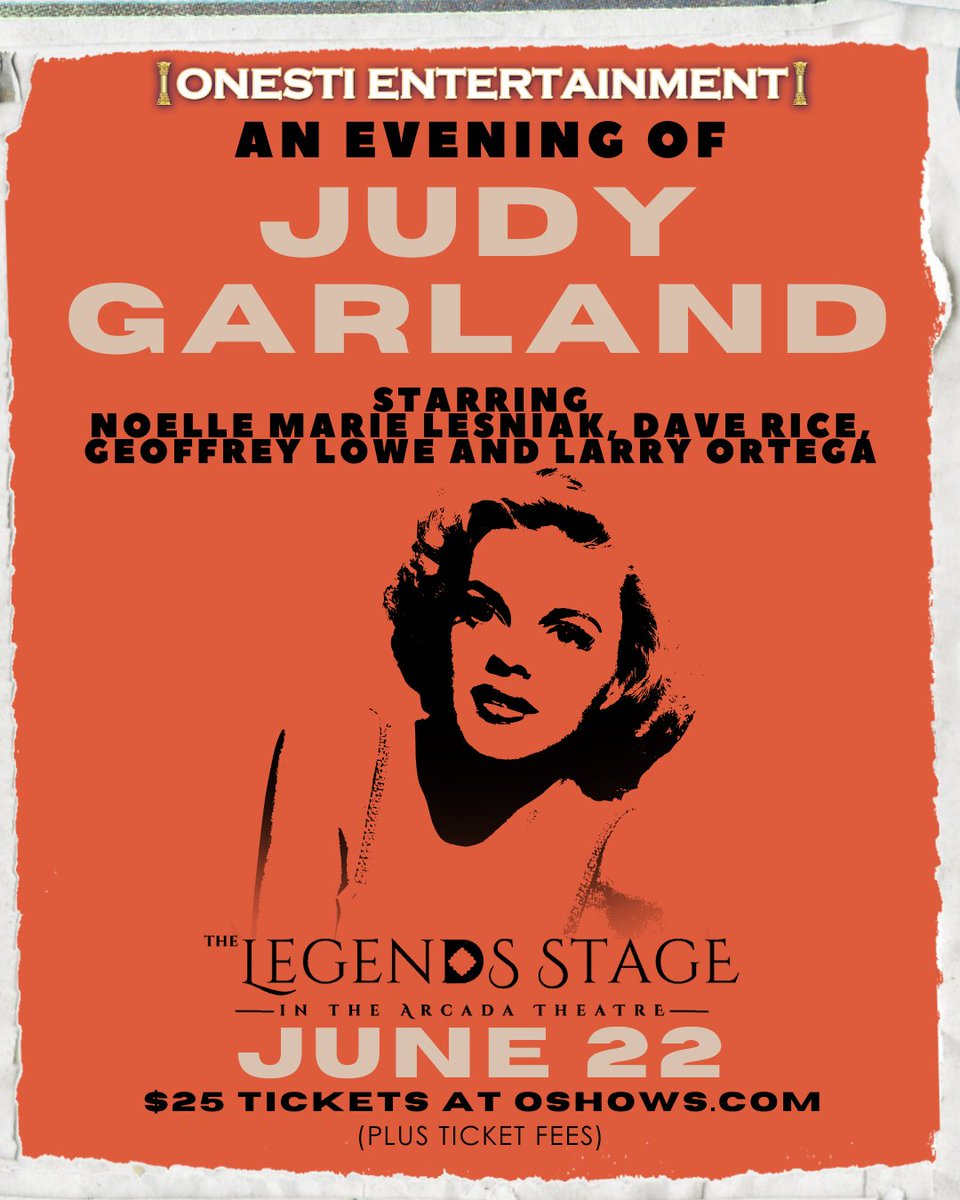 Relive the timeless charm of Judy Garland with Noelle Marie Lesniak and friends on our Legends Stage TONIGHT!

📆 Sun. June 22
🕒 Doors at 3:30pm, show at 5pm
🎟 Get tickets at 👉 hubs.ly/Q03t2ylt0 

#JudyGarlandExperience #ArcadaTheatre