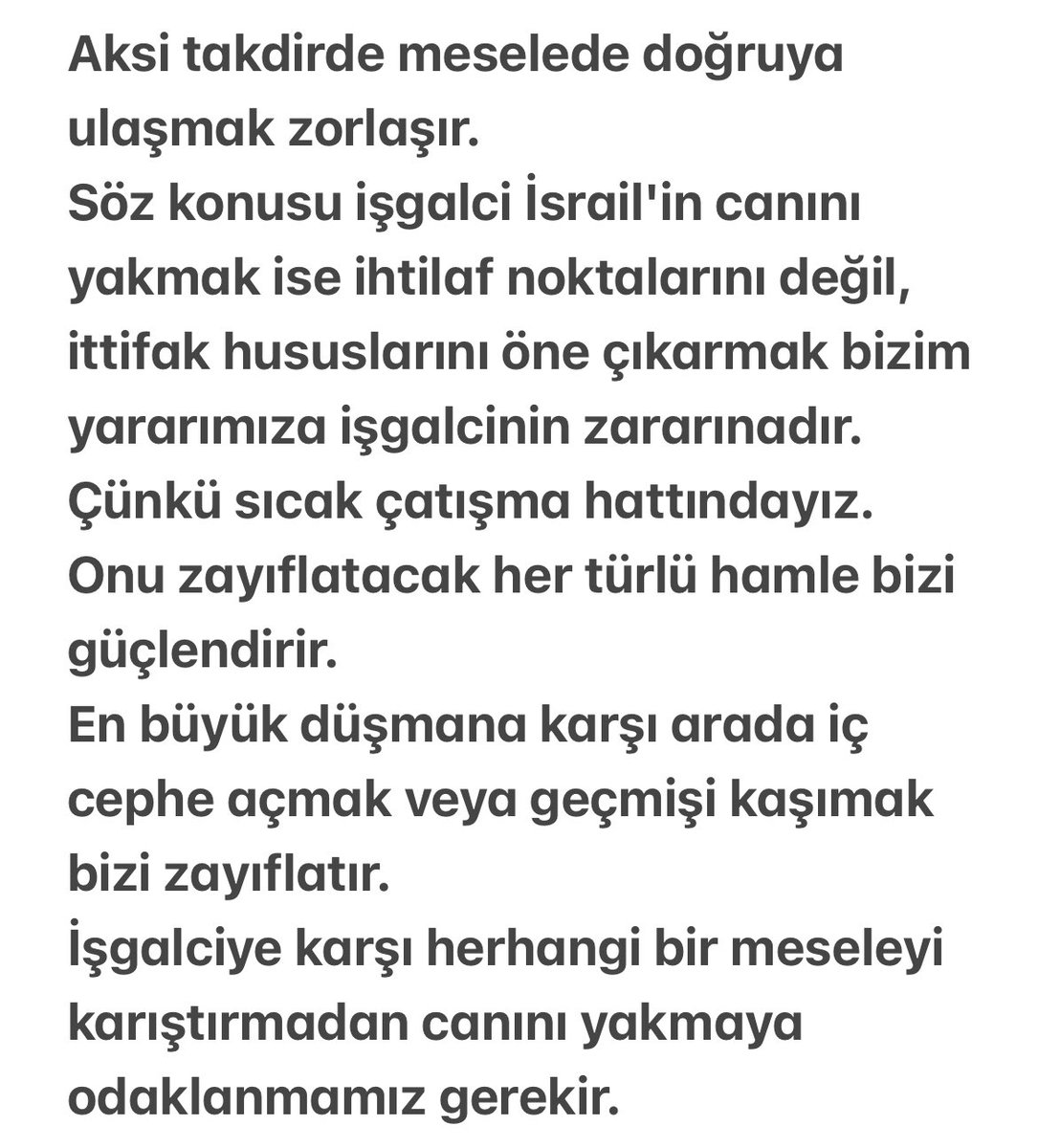 Aksa Tufanı bağlamında İran - İsrail çatışmasında önceliğimiz...