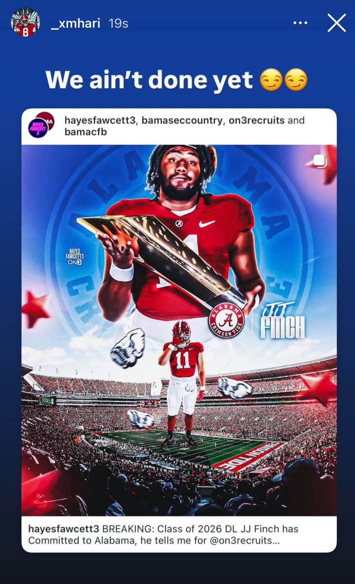 Colin Gay (@_colingay) on Twitter photo Alabama 2026 DL Kamhariyan Johnson on his Instagram after the JJ Finch commitment.
<a href="/mharijohnson/">Kamhariyan “Mhari” Johnson⭐️</a> <a href="/FinchJJ_11/">Jerimy Finch Jr</a> Alabama 2026 DL Kamhariyan Johnson on his Instagram after the JJ Finch commitment.
<a href="/mharijohnson/">Kamhariyan “Mhari” Johnson⭐️</a> <a href="/FinchJJ_11/">Jerimy Finch Jr</a>