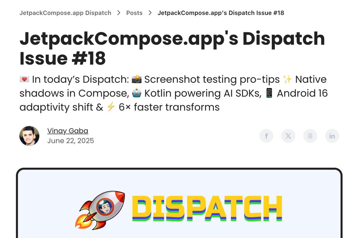 JetpackCompose.app (@jetpkcomposeapp) on Twitter photo The latest issue of Dispatch goes out in an hour! It's a special issue because it features someone who has spent the last ~10 years working on screenshot testing infra and is the founder of <a href="/screenshotbotio/">Screenshotbot.io</a>
You don't want to miss it! The latest issue of Dispatch goes out in an hour! It's a special issue because it features someone who has spent the last ~10 years working on screenshot testing infra and is the founder of <a href="/screenshotbotio/">Screenshotbot.io</a>
You don't want to miss it!