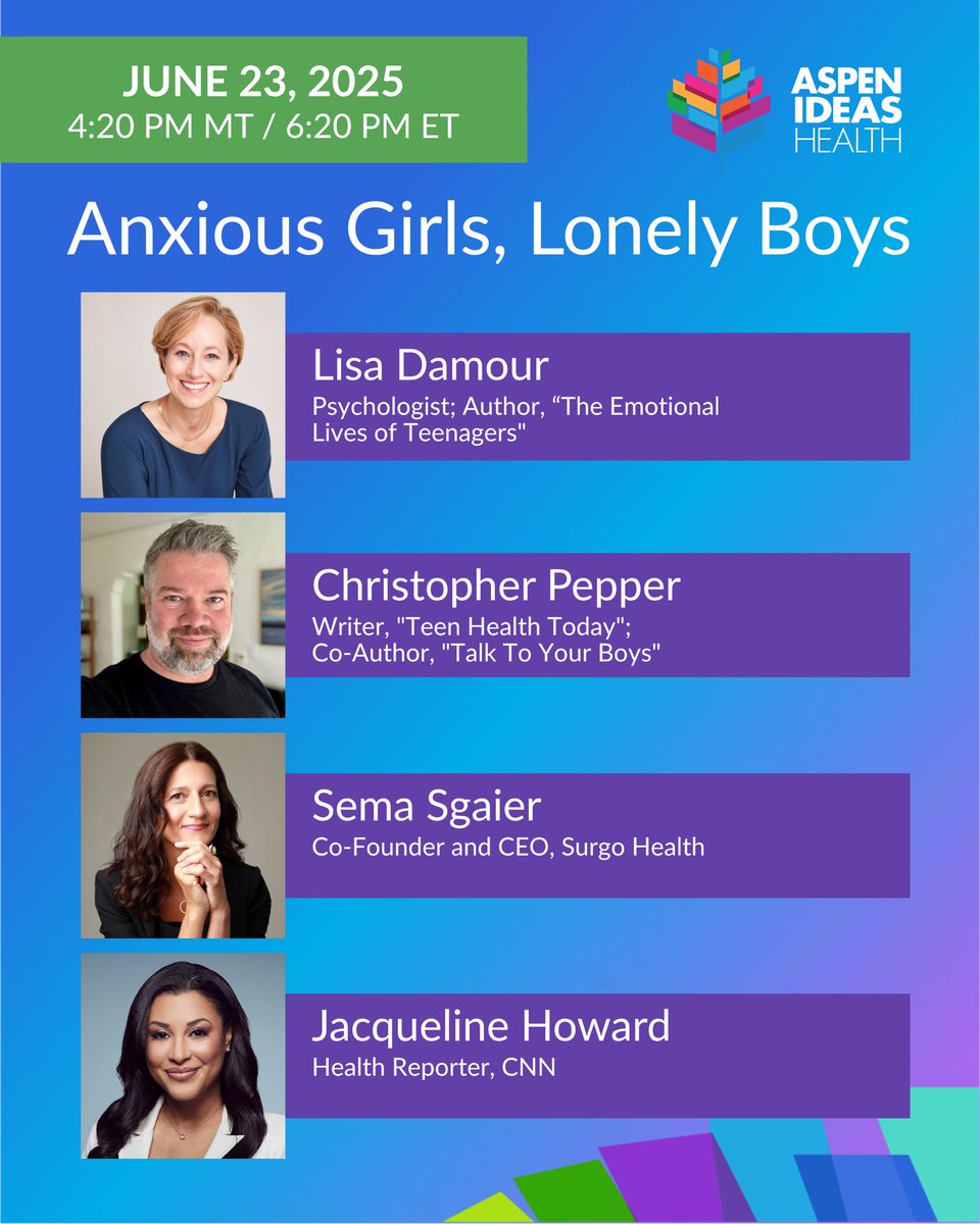 Aspen Ideas: Health 2025 begins TODAY! 🌟

Select sessions will be livestreamed from June 22-25. ➡️ Swipe to see the schedule and tune in each day for engaging conversation on the future of health. Watch via this link: aspenideas.org/articles/how-t…

#aspenideashealth