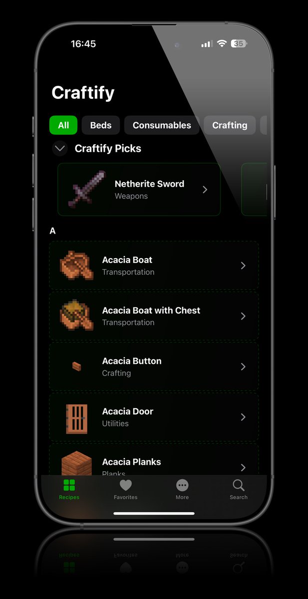 vcdave97's tweet photo. #Craftify for Minecraft is still in development, feel free to tag along in the #TestFlight beta! All feedback is more than welcome to create a better recipe companion #iOS and #iPadOS app for #minecraft! ⛏️😄

Join here: https://t.co/Gu0bXHhPLc

#buildinpublic #indiedev #apple #java