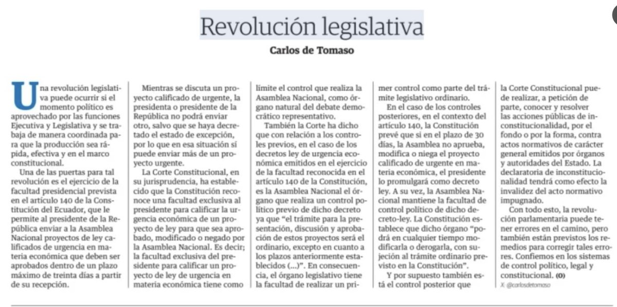 DE TOMASO (@carlosdetomaso) on Twitter photo Muy feliz que desde hoy mi columna en <a href="/eluniversocom/">El Universo</a> pasa a los domingos, día de más impresión. Hoy trato sobre la oportunidad de la revolución legislativa q se puede hacer teniendo en cuenta los controles legislativo y constitucional. <a href="/CarlosVerareal/">Carlos Vera</a> <a href="/jxbenedeti/">juan xavier benedeti</a> <a href="/pochoharbEC/">Alfonso Xavier Harb Viteri</a> Muy feliz que desde hoy mi columna en <a href="/eluniversocom/">El Universo</a> pasa a los domingos, día de más impresión. Hoy trato sobre la oportunidad de la revolución legislativa q se puede hacer teniendo en cuenta los controles legislativo y constitucional. <a href="/CarlosVerareal/">Carlos Vera</a> <a href="/jxbenedeti/">juan xavier benedeti</a> <a href="/pochoharbEC/">Alfonso Xavier Harb Viteri</a>