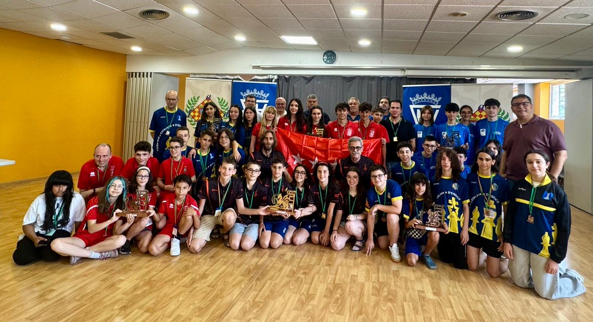 echaguen's tweet image. Las selecciones autonómicas de ajedrez de Madrid y Valencia campeonas de España sub 16 y sub 14 respectivamente, en el CESA 2025 disputado en Zaragoza. Catalunya quedó empatada a puntos con Madrid en sub 16. Enhorabuena!! ⁦@AjedrezEspanola⁩ ⁦@deportegob⁩