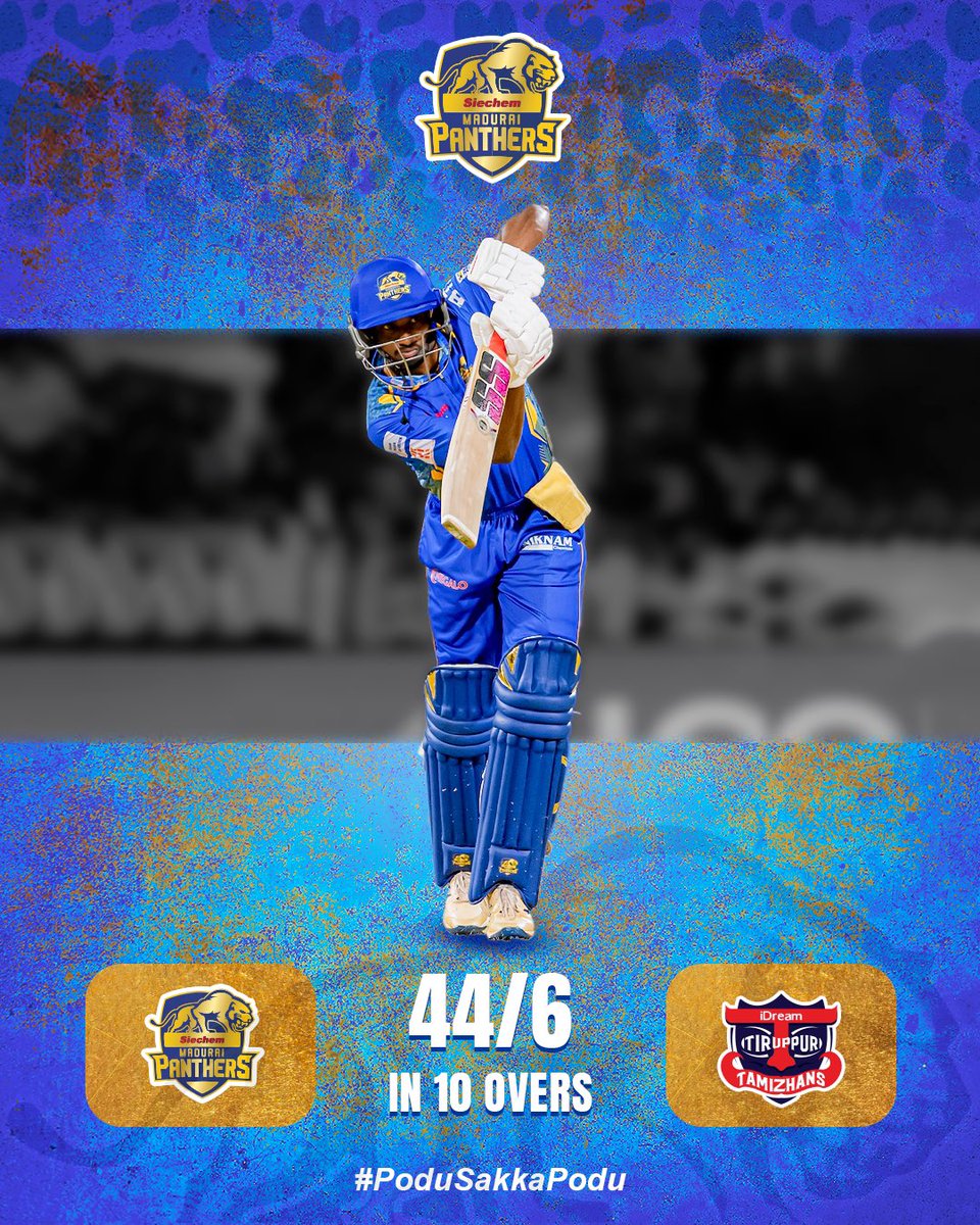 The climb begins from 44/6. Let’s turn this around! 

#SiechemMaduraiPanthers #PoduSakkaPodu #TNPL2025