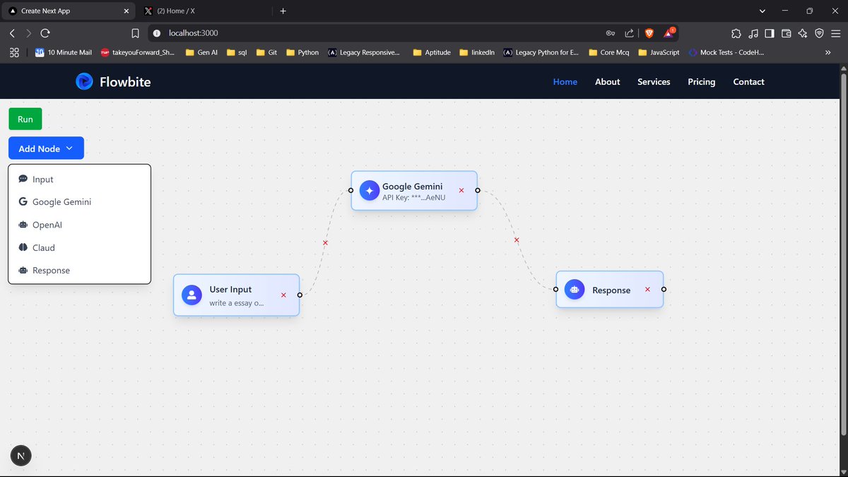 thepravin28's tweet image. 🚀 Ready to launch my first GenAI product – n8n competitor.
A no-code workflow builder powered by React Flow + LangGraph + Next.js.
Think of it as your personal automation co-pilot.
Stay tuned!
@piyushgarg_dev
@Hiteshdotcom
#GenAI #n8n #ReactFlow #LangGraph #BuildInPublic