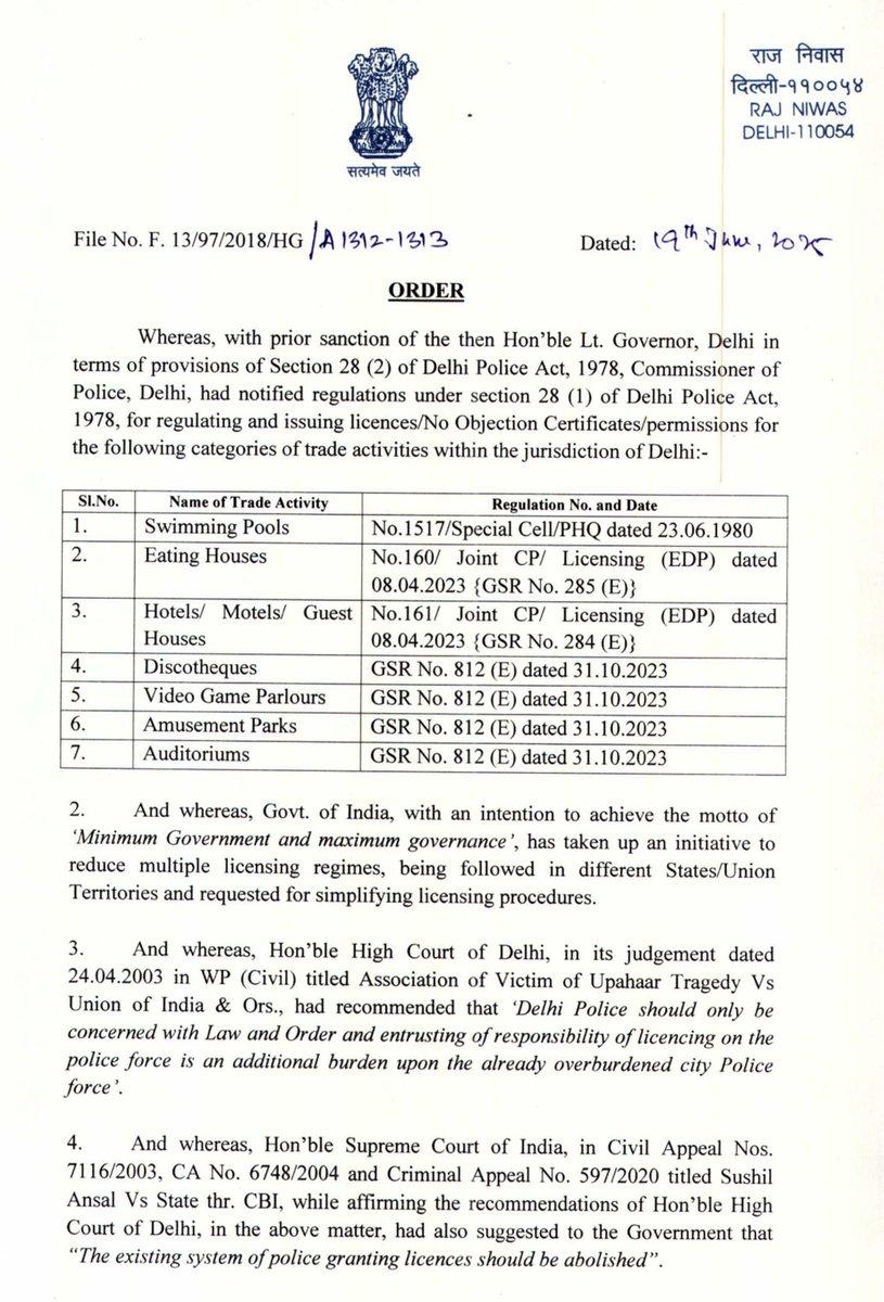 OdhaDelhi's tweet photo. Thanks to @LtGovDelhi Delhi for implementing “Minimum Government &amp; maximum governance”  Motto of MODI Govt. @narendramodi @HMOIndia by #Repealing seven activities under Delhi Police Act.#Delhi is achieving ease of doing business through @gupta_rekha @mssirsa @BJP4Delhi @CMODelhi https://t.co/E9dXnYVv7D
