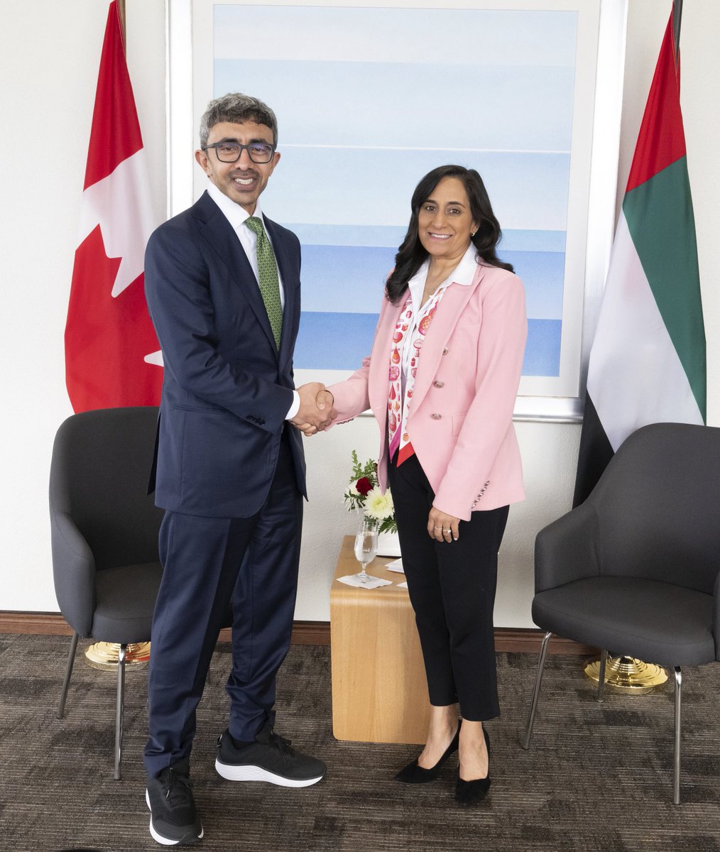 Earlier this week, Minister Anand hosted her Emirati counterpart, H.H. Sheikh Abdullah bin Zayed Al Nahyan, Deputy Prime Minister and Minister of Foreign Affairs of the UAE in Ottawa.