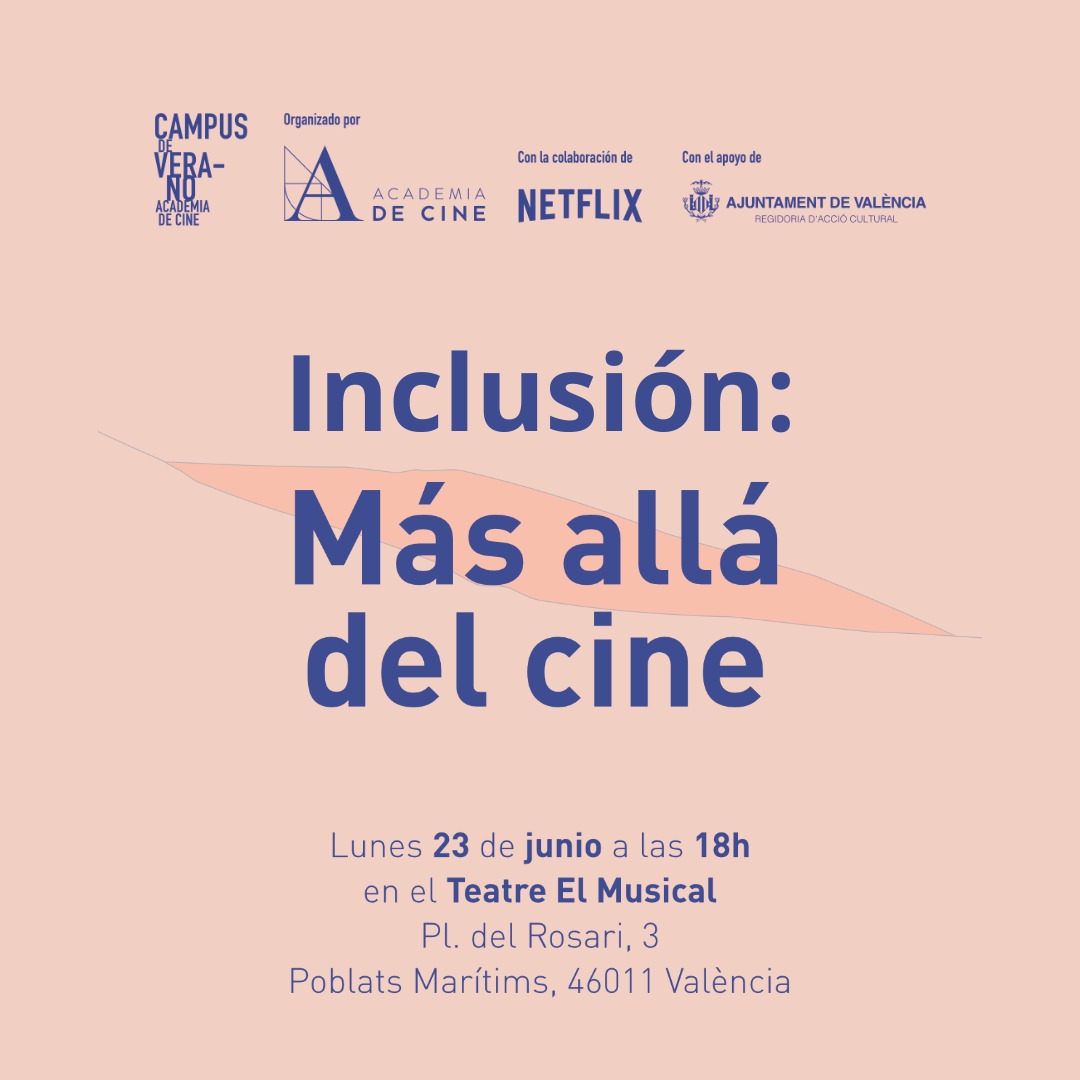 Ajuntament València (@ajuntamentvlc) on Twitter photo 🎬 ¿Y si la magia del séptimo arte no dejara a nadie fuera?
El #CampusAcademiadeCine rompe barreras con la proyección de “Inclusión – Más allá del cine”, una película 100 % accesible
📅 23 de junio
🕕 18 h
📍 <a href="/TeatreElMusical/">Teatre El Musical</a>
🎟️ Entrada libre hasta completar aforo 🎬 ¿Y si la magia del séptimo arte no dejara a nadie fuera?
El #CampusAcademiadeCine rompe barreras con la proyección de “Inclusión – Más allá del cine”, una película 100 % accesible
📅 23 de junio
🕕 18 h
📍 <a href="/TeatreElMusical/">Teatre El Musical</a>
🎟️ Entrada libre hasta completar aforo