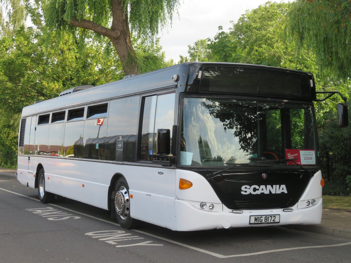Joe260602's tweet photo. JKT International Scania Omnicity MIG8172 seen in Nuneaton on Rail Replacement duties. (21/06/2025) https://t.co/yUcTdrl99P