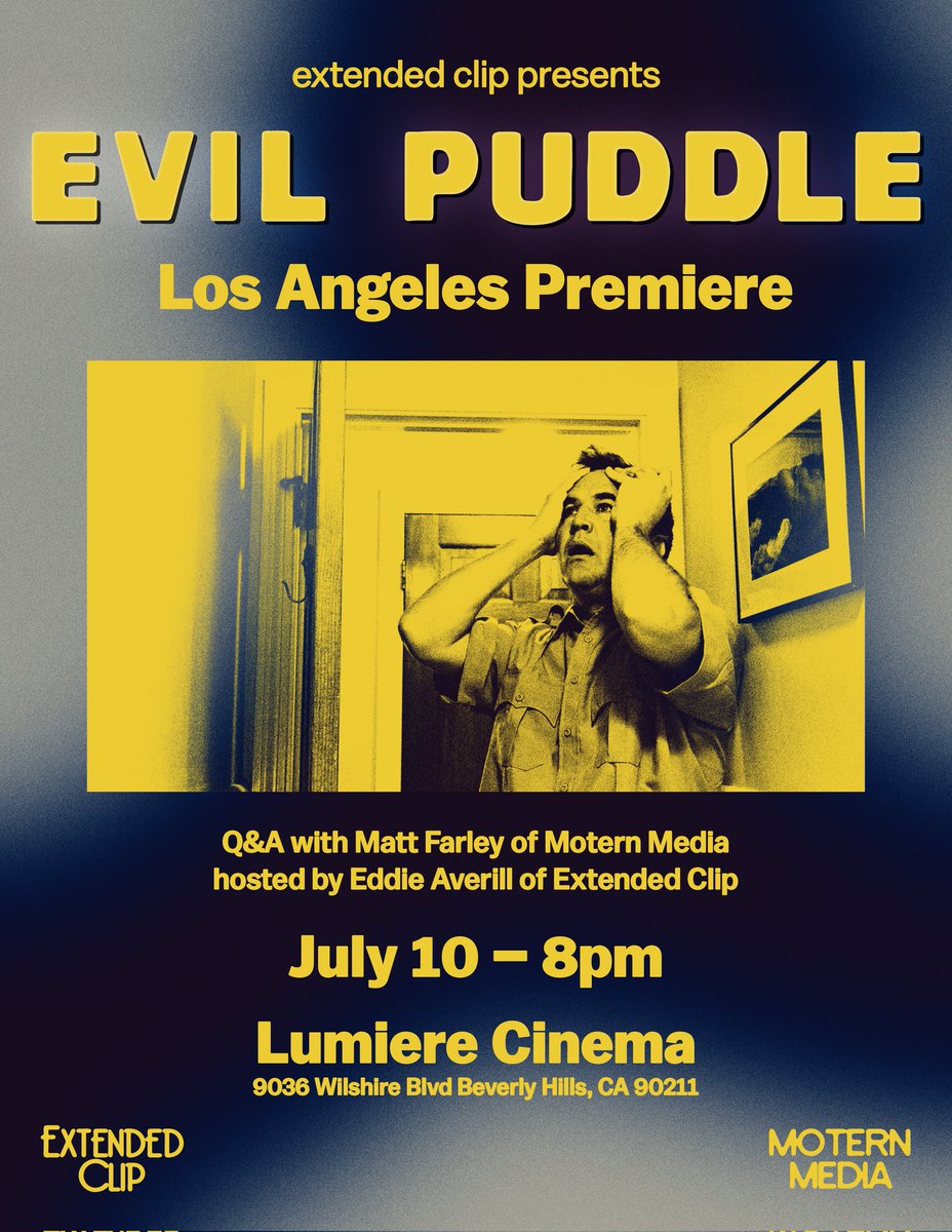 LOS ANGELES

I'm proud to be presenting the LA premiere of the new film by <a href="/MoternMedia/">Matt Farley of Motern Media</a> , EVIL PUDDLE, on July 10. I'll be hosting a Q&amp;A with Matt Farley after the screening. 

Tickets are moving fast! 👇🎟