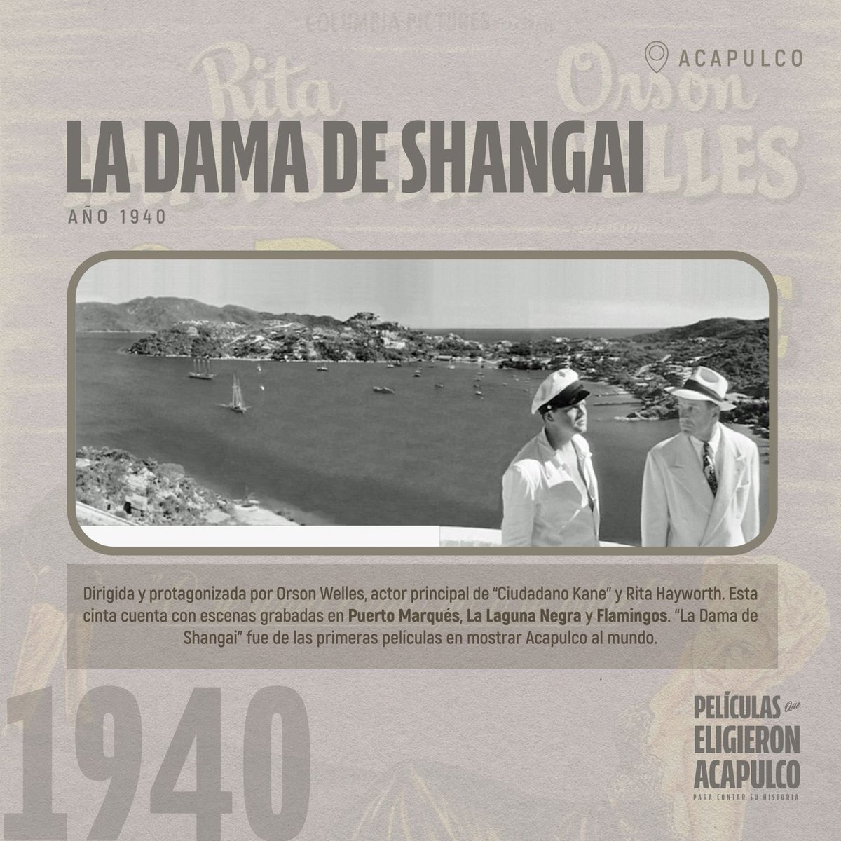 Este domingo, revive el glamour del viejo Hollywood con “La dama de Shanghai”, grabada en Acapulco en los años 40.

Con Rita Hayworth y Orson Welles, thriller perfecto para los amantes del cine y de la historia del puerto.

¿Ya la viste?

#AcapulcoEnTuPantalla
#AcapulcoDePelícula