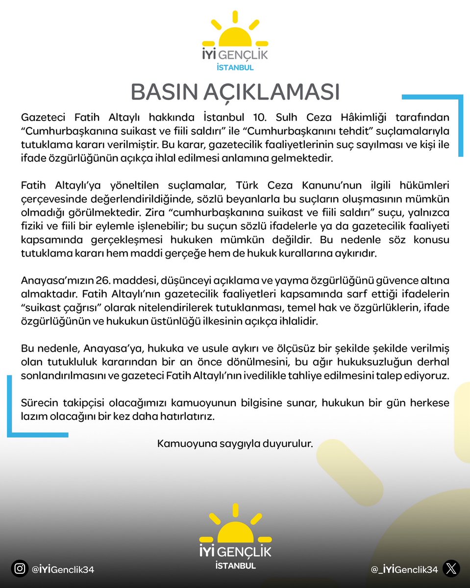 İFADE ÖZGÜR DEĞİLSE KİMSE ÖZGÜR DEĞİLDİR!

(<a href="/fatihaltayli/">Fatih Altayli 🔴🇹🇷</a> )