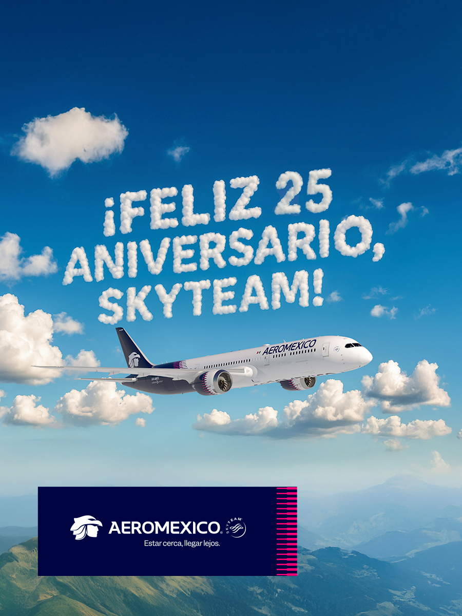 El día de hoy <a href="/skyteam/">SkyTeam</a> está cumpliendo 25 años 🥳 y en Aeroméxico nos unimos a la celebración pues esta alianza nos ha permitido conectar a millones de personas con distintas culturas y destinos alrededor del mundo. ¡Muchas felicidades!