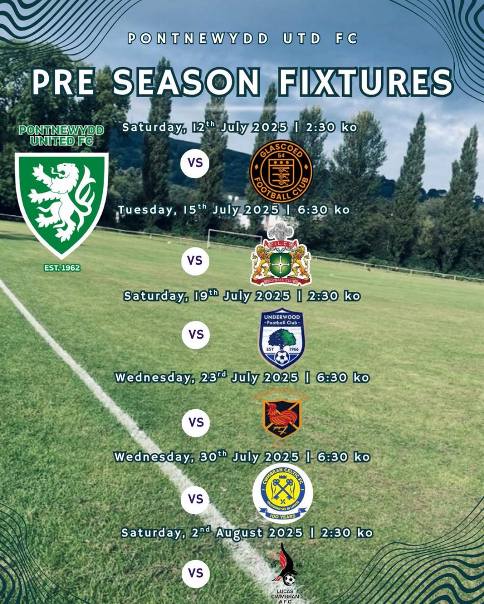 Our pre season campaign kicks off this weekend with our first training session of the summer!! 

📅 - Saturday 28th June 2025 
🕣 - 12:30pm 
📍- Pontrhydruyn Playing Fields (Camp Newydd) 

Pre season friendlies below ⬇️ 
#UTN🔰