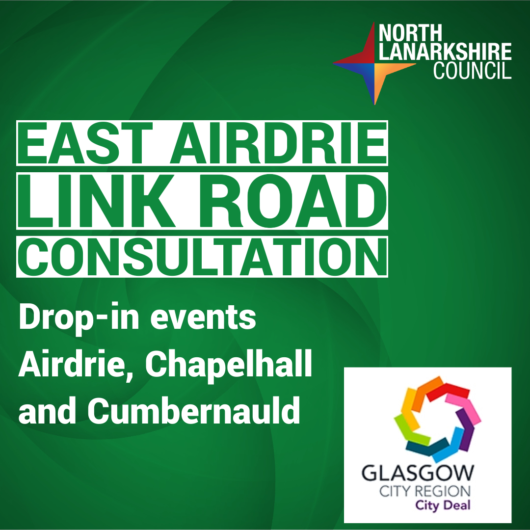 We're holding a drop-in event on Tuesday 24 June, 2pm to 7pm, at Cumbernauld Library with information on the updated route of the new East Airdrie Link Road.

Our project team will be on hand to answer questions and you can give feedback. ow.ly/3fFL50W9RZh