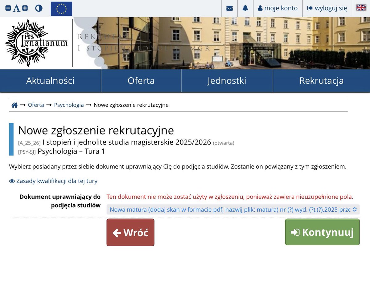 xmartvna's tweet photo. Wie ktoś jaki jest tutaj problem? Uzupełniłam wszystko co było możliwe, a nadal nie mogę się zapisać
#matura2025 #studia2025 https://t.co/lyAHnY83vg