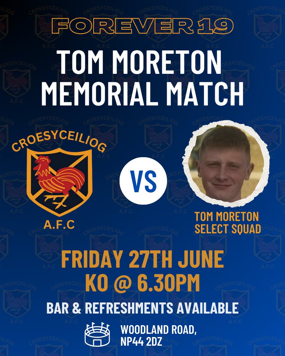 Tom Moreton Memorial Match ⚽

This Friday, 27th June, we come together for a special evening in memory of Tom Moreton — a much-loved figure in our club and community.

📍 Location: Woodland Road
🕡 Kick-off: 6:30pm